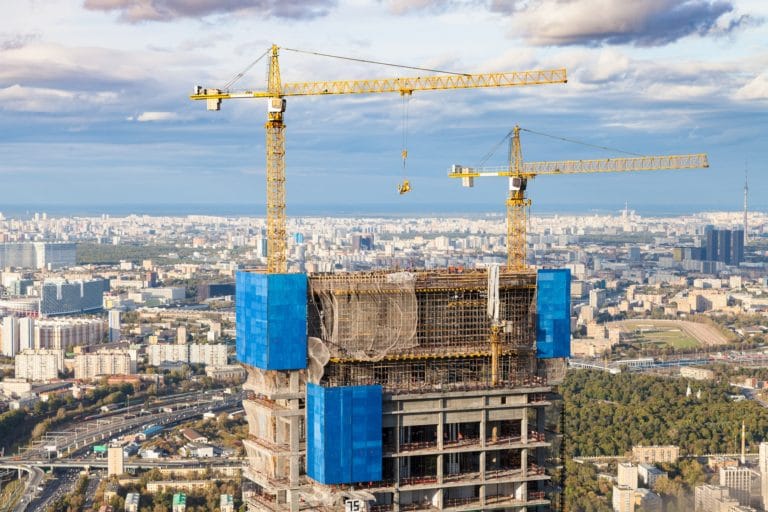 construction of high-rise building in Moscow city