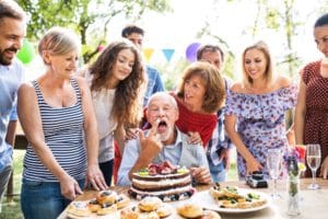 Family celebration or a garden party outside in the backyard.