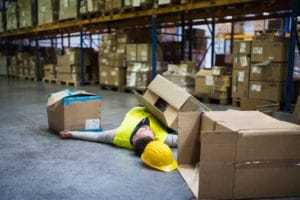 Warehouse worker after an accident in a warehouse.