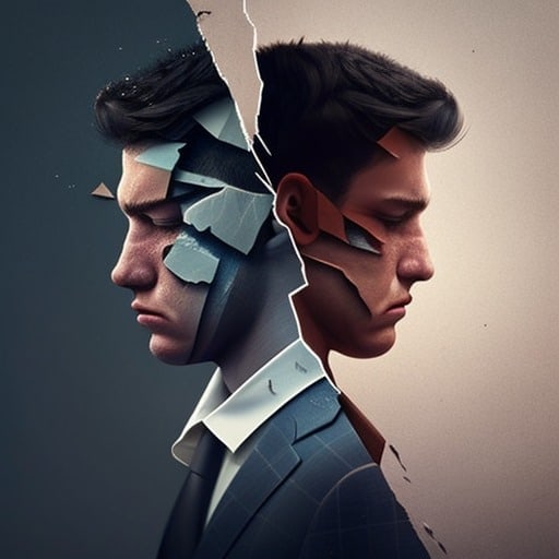 A portrait of a man with a broken head.
