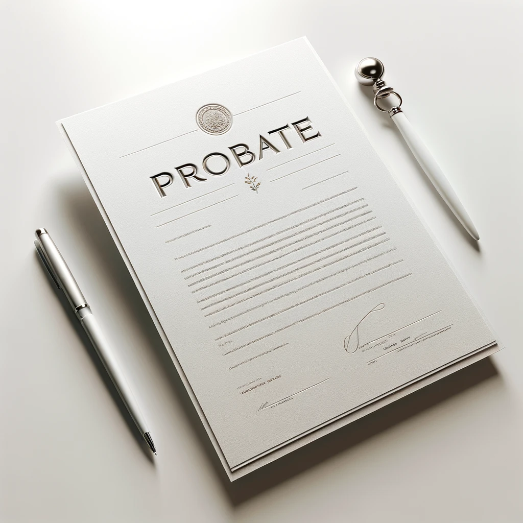 מסמך שכותרתו "צוואה" עם שדות טקסט ושורות חתימה, מונח על משטח לבן. שני עטים, אחד כסוף ואחד לבן עם חלק עליון כסוף, מונחים ליד המסמך. ההגדרה מציעה ניירת משפטית או הקשורה לעיזבון.