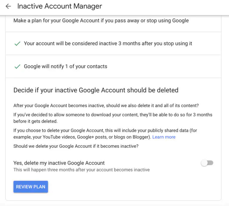הנצחת חשבון Google