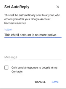 צילום מסך של הגדרות הנצחת חשבון Google