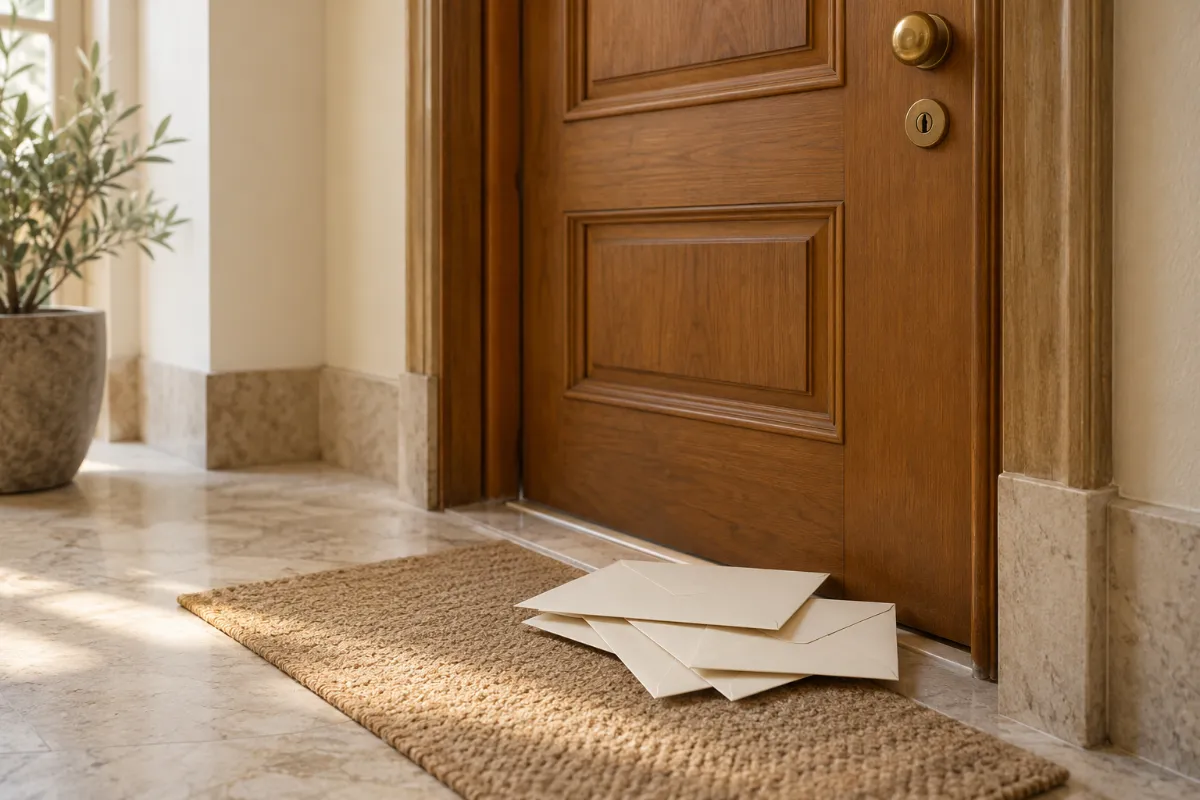 An apartment door with unopened envelopes on the floor, a tenant who does not pay or will not leave