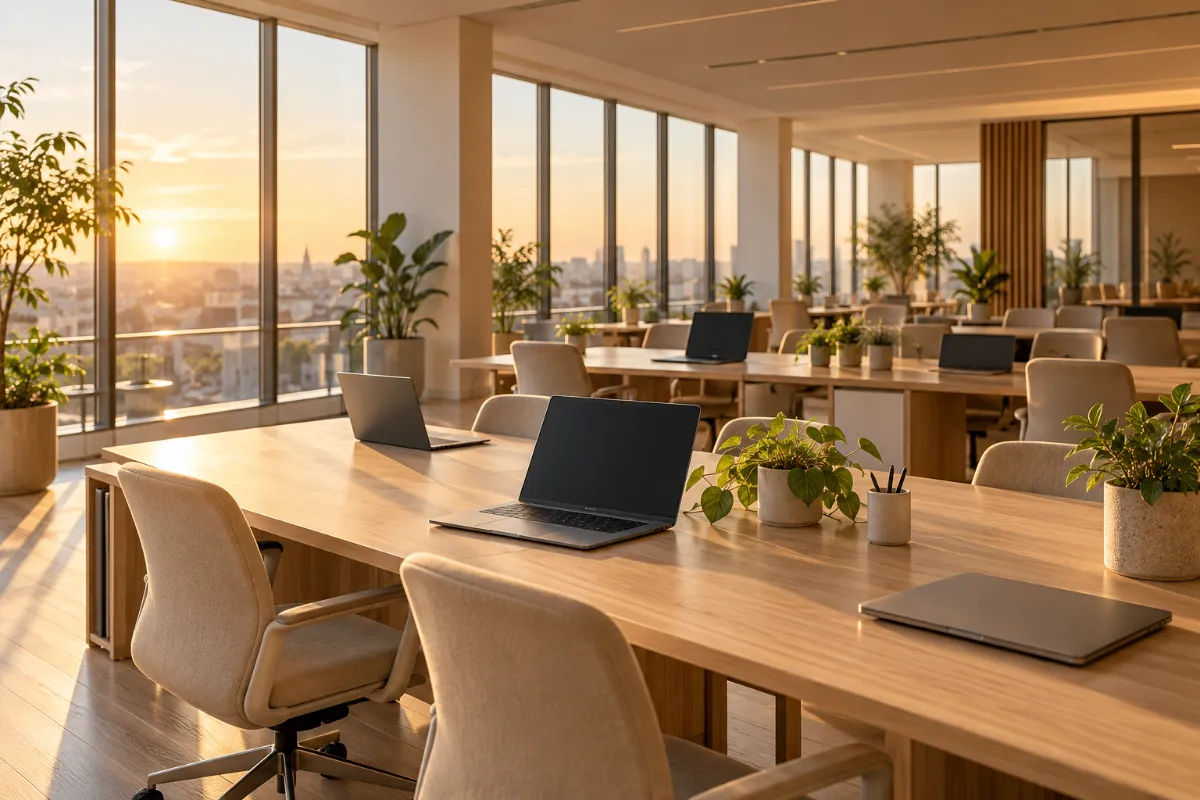 An open-plan office in the early morning - employment and business