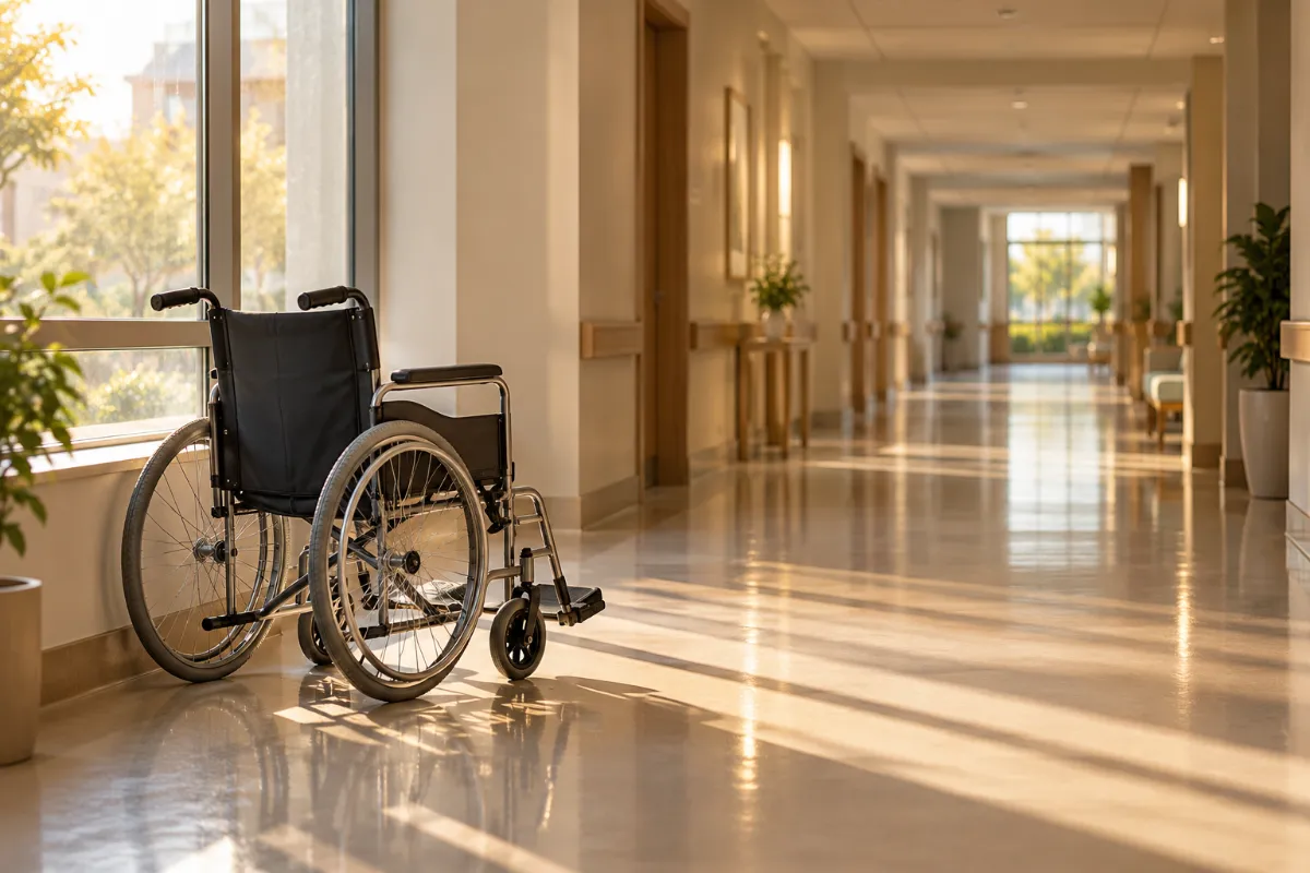 A quiet hospital corridor with a wheelchair by the window, medical malpractice claims