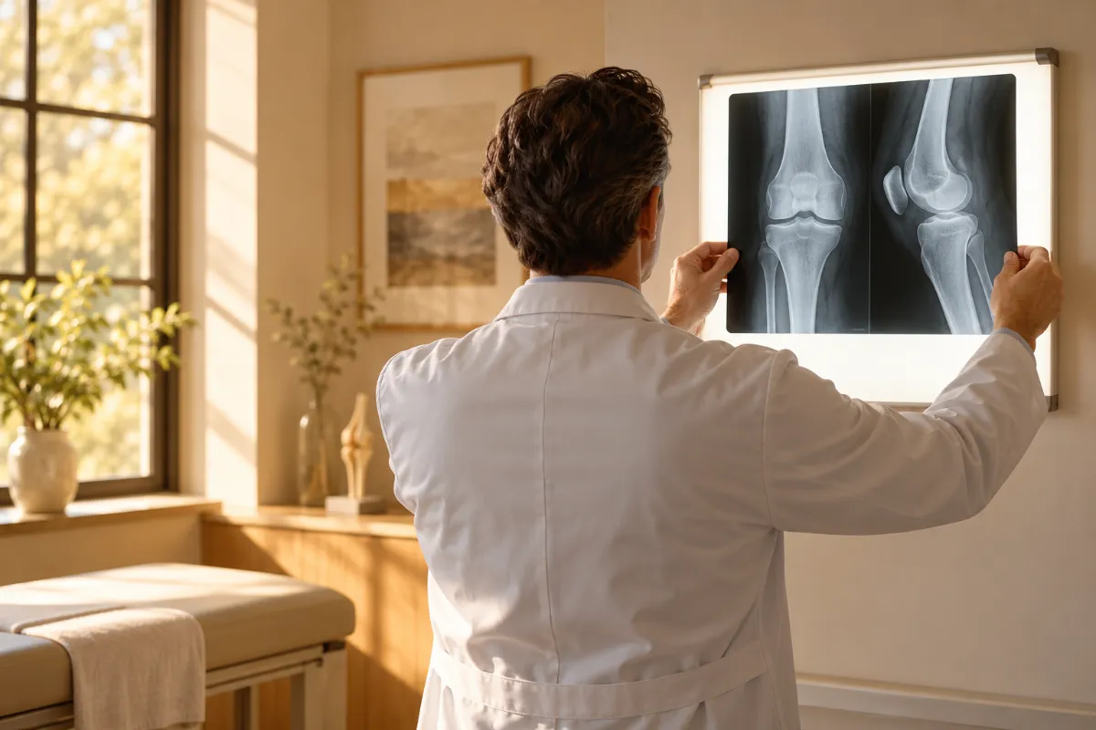 A physician holding an X-ray against a light panel, the medical opinion in a disability claim