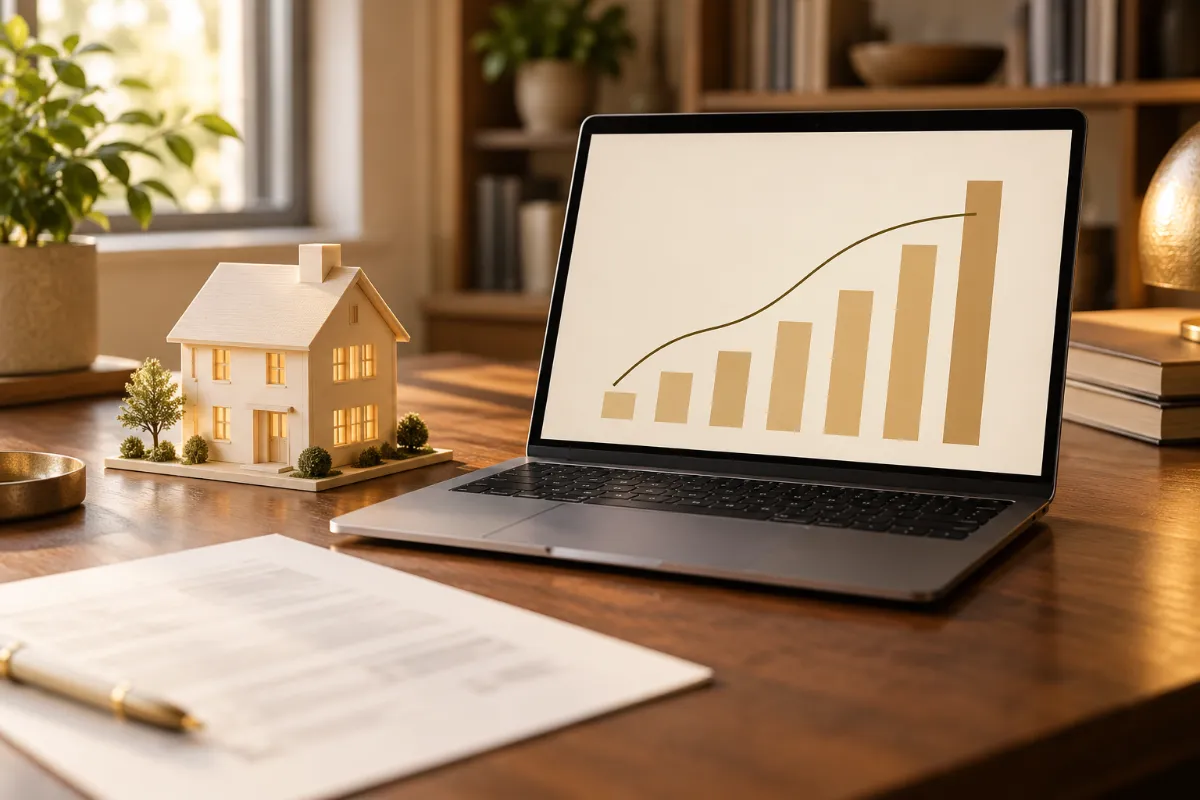 A model house beside a laptop and a form - real estate transaction taxes