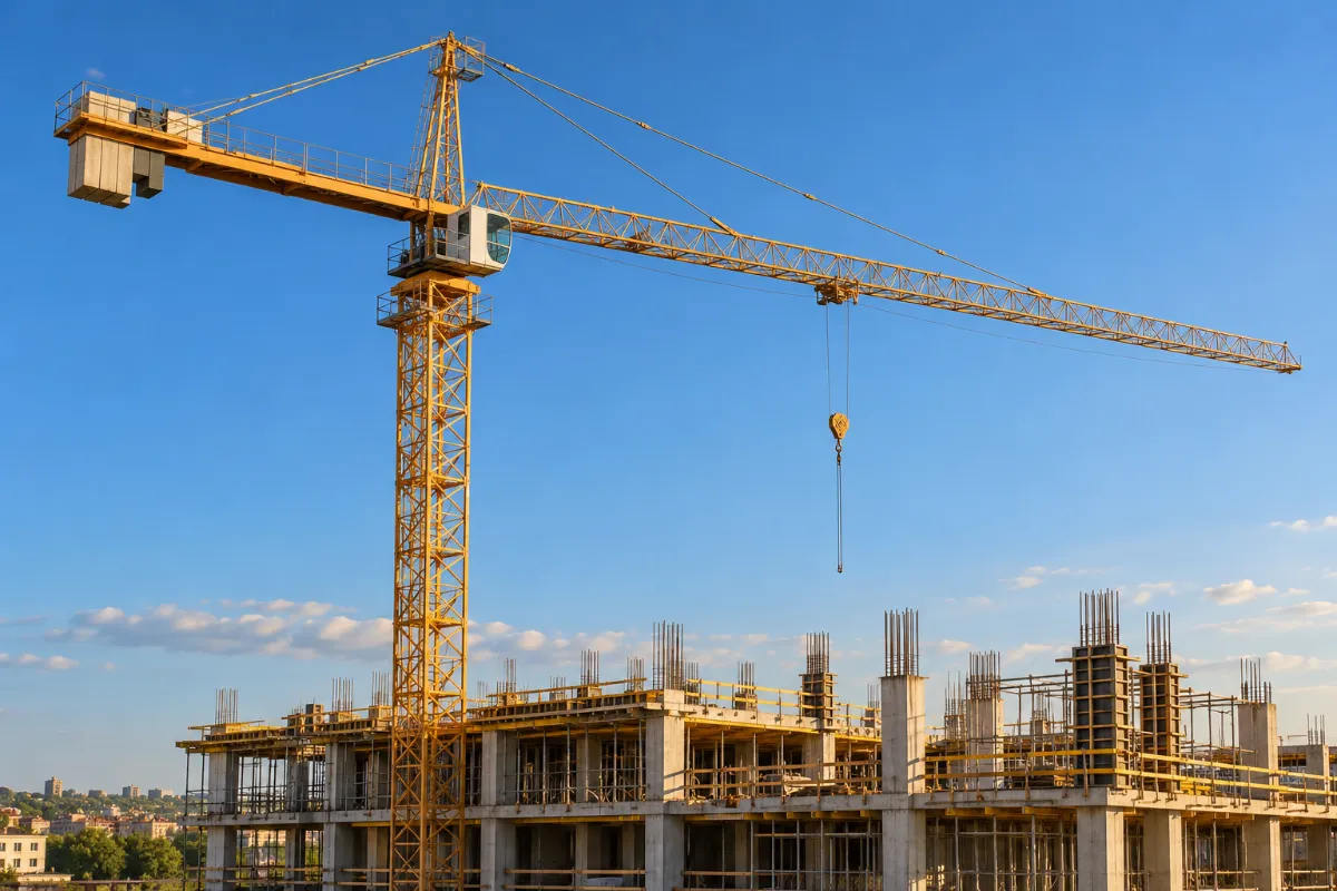 A tower crane over a construction site - construction and real estate