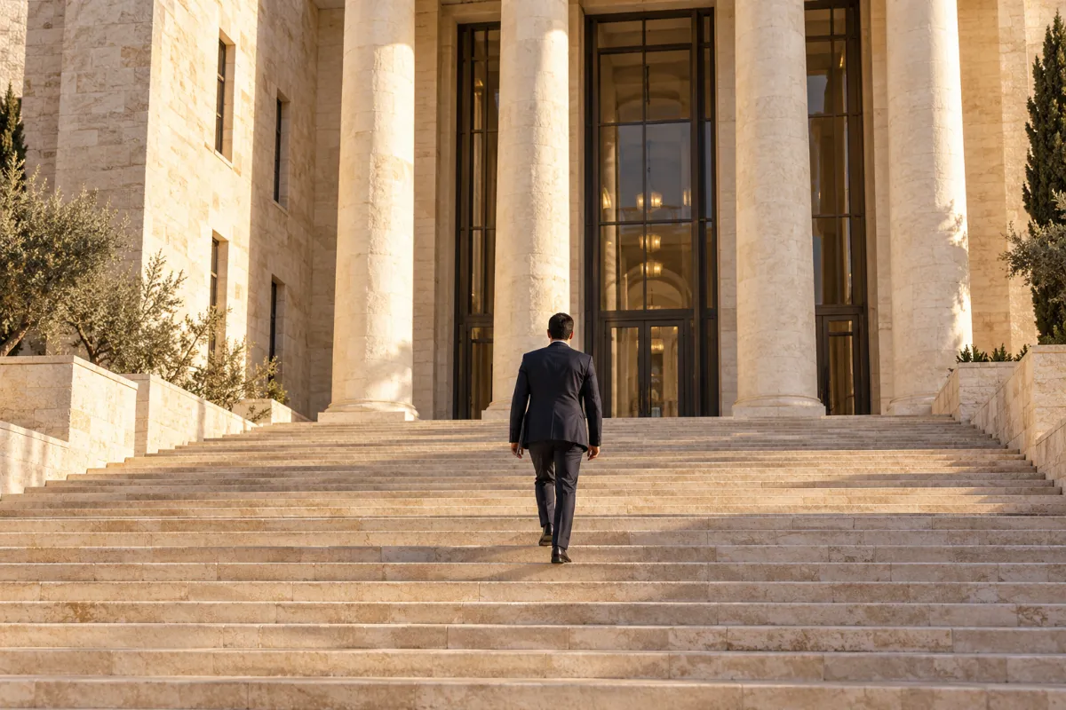 Stone steps of a courthouse in morning light - appealing a decision
