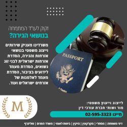פלייר למשרד עורכי דין בעברית עם פטיש ודרכון.
